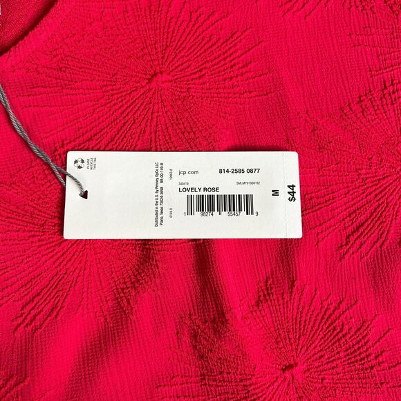 Liz Clairborne Blouse Womens M Red Floral Bell Sleeve Stretch Textured - Picture 4 of 12